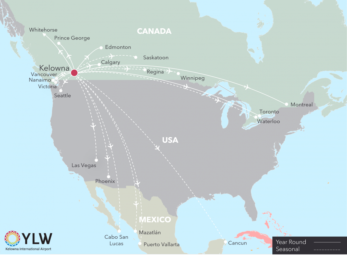 Destinations airlines Kelowna International Airport